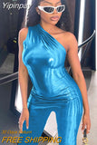 Yipinpay Slant Shoulder Sleeveless Neon Green Jumpsuits Women Slim Pencil Pants One Piece Rompers 2023 Spring Fall Party Clothes