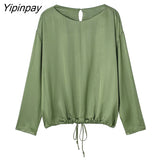 Yipinpay Fashion Spring Summer Blouse Pants Sets Suit 2023 Casual Silk Soft Short Shirts Elastic Waist Pants Outwear