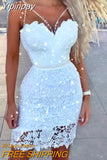 Yipinpay Women Elegant Cutout Spaghetti Strap Guipure Lace Dress