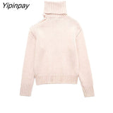 Yipinpay Autumn Winter Turtleneck Knitted Sweater 2023 Fashion Pearl Shoulder Pullover Tops Long Sleeve Casual Streetwear