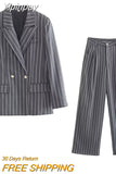 Yipinpay TRAF 2023 Fashion Striped Woman Pants Sets Women's Blazer + Pants Two Piece Set for Women Chic Elegant Ladies Trouser Sets