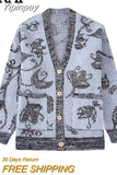 Yipinpay 2023 Knitted Cardigan Women Jacquard Vintage Knit Sweater Woman Winter Long Sleeve V Neck Sweater Women's Warm Cardigan