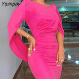Yipinpay Women Plain Cloak Design Ruched Bodycon Dress Elegant Party Dress 423-1