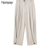 Yipinpay Newest 2023 Solid Women Folds Pants Spring Summer Office Outfits Zipper Harem Pant High Street Loose Trousers