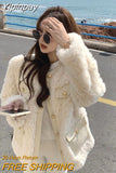 Yipinpay Coats 2023 Winter New In Cold Outerwears Short Thickened Lamb Wool Korean Style Chic and Elegant Clothes Plush Loose Top