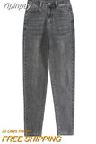Yipinpay Winter Velvet Thick Warm Mom Jeans High Waist Denim Harem Pants Loose Korean Casual