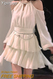 Yipinpay Autumn Fairy Pure Color Short Party Dress Korean Fashion Elegant Mini Dress Woman Design Casual Long Sleeve Dress Female