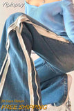 Yipinpay Niche Y2k High Streetwear High Waist Baggy Jeans Women Side Zipper Wide Leg Vintage Slit Straight Denim Trousers Female