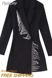Yipinpay Black Rhinestone Jumpsuit Women Long Sleeve Blazer Playsuit Fringing Short Jumpsuits For Women 2023 Elegant Woman Jumpsuit