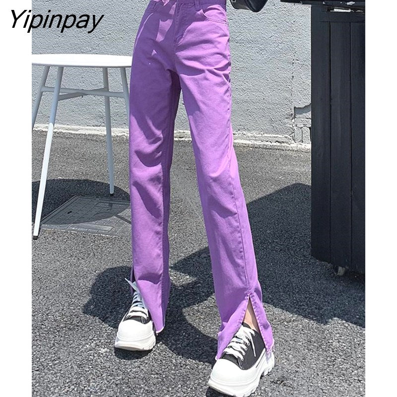 Yipinpay Summer High Street Colorful Straight Slit Jeans Woman High Waist Pantalones Vaqueros Mujer