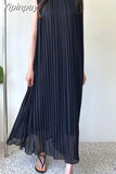 Yipinpay Sleeveless Pleated Dresses Chiffon midi vestidos Summer 2023 Simple Retro Dress Women Loose jurk Female Korean Solid Robe