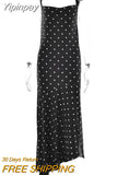 Yipinpay MO Fashion Dot Print Swinging Neck Backless Midi Dress For Women Chic Slip Side Split Slim Dresses Ladies Sundress
