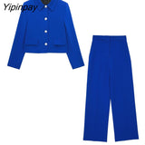 Yipinpay 2023 Autumn Winter Blazer Pant Sets Long Sleeve Coats Office Formal Single Breasted Jacket Zipper Trouser Outwear