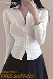 Yipinpay Sexy Slim Basic White Shirt Women Tunics Vintage Cute Korean Style Long Sleeve School Shirt Girls Casual Jk Uniform Tops