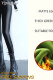 Yipinpay Autumn Winter Women's Pants Leather Leggings Female Warm High Waist Push Up Fleece PU Pants Black Tights Sexy Free Shipping