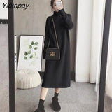 Yipinpay Winter High Collar With Loose Thickened Long Sweater Dress Women