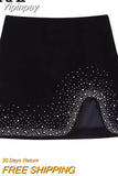 Yipinpay Black Velvet Mini Skirt Women Sequins Rhinestone Skirt For Women High Waist Vintage Short Skirts Woman Asymmetrical Skirt