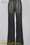 Yipinpay Hollow Out Knitted High Waist Sexy Pants Women Fashion Crochet Loose Autumn Trousers Women Cotton Casual Ladies Pants