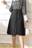 Yipinpay Women's Knee-length Skirts Single-breasted Chic Korean Fashion A-line Skirt Lady Simple Luxury Office Wear OL Skirts