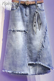 Yipinpay Mid-length Denim Skirt Women Half-length Skirt Female Plus Size 90 KG New Embroidered Flower Casual Skirt A-line