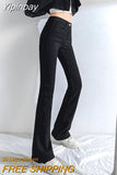 Yipinpay Thicken Velvet Warm Denim Flare Pants Stretch High Waist Casual Winter Plush Bell Bottom Jeans Woman