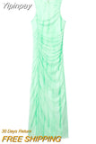 Yipinpay 2023 Woman Green Tulle Midi Dress Woman Tie Dye Bodycon Long Dress Women Ruched Summer Elegant Party Dresses For Women