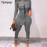 Yipinpay Women Chic Letter Print Split Hem Long Sleeve Top & Camouflage High Waist Pants Set