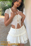 Yipinpay 2 Piece Set Skirt Y2K Women Outfits 2023 Spring Chic Button Turn-down Collar Tops And Mini Skirts Femme Hight Street Suit