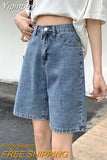 Yipinpay High Waisted Black Shorts Jeans Women Y2k Summer Female Vintage Blue Straight Denim Short Korean Casual Knee Length Pants