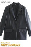 Yipinpay 2023 Black Faux Leather Blazer Women Masculine Women's Blazer Set Office Casual Blazer Woman Fall Long Sleeve Female Jacket