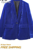 Yipinpay Blue Velvet Blazer Women Office Casual Blazer Woman Autumn Vintage Long Sleeve Jacket Women's Elegant Suit Pants And Jacket