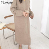 Yipinpay Winter Long sleeve Women sweater Korean Loose simply solid Long Knitted Pullover female sweater jersey mujer