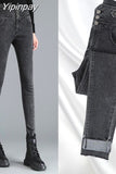 Yipinpay High Waist Jeans Autumn Winter Pencil Pants Denim Buttons Ladies Jeans Trousers High Elasticity Jean Femme