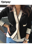 Yipinpay Cropped Cardigan Gilet Femme Manche Longue Black White v Neck Sueter Mujer Invierno 2023 Fall Harajuku Sweater Korean