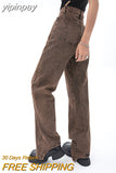 yipinpay Womans Jeans High Waist Denim Trouser Baggy Streetwear Arc Design Ladies Autumn Vintage Wide Leg Straight Loose Jean Pants