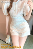 Yipinpay Summer Women's Short Sets Korean Style Fashion Short Sleeve Top and Shorts 2 Piece Set Outfit Suit with Shorts for Women