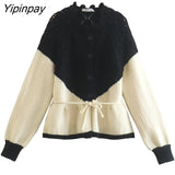 Yipinpay 2023 Women Patchwork Knitted Sweater Autumn Winter Thick Long Sleeve O-neck Pullover Simple Vintage Causal Warm Tops