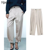 Yipinpay Newest 2023 Solid Women Folds Pants Spring Summer Office Outfits Zipper Harem Pant High Street Loose Trousers