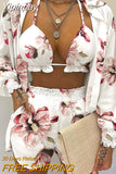 Yipinpay Fashion New Women's Sexy Summer Solid Color Printing 3-piece Casual Beach Shorts Suit Women & Female