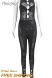 Yipinpay Women Sleeveless Mesh See Through Slim Jumpsuit Sexy Diamond Embellished Glitter Party One Piece Rompers 2023 Summer Night Club