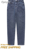 Yipinpay Winter Velvet Thick Warm Mom Jeans High Waist Denim Harem Pants Loose Korean Casual