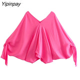 Yipinpay Women's Suits Fashion Batwing Sleeve Blouse + Long Pants 2Pcs Sets 2023 Casual Tops Outfits Elegant Office Ladies Sets