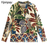 Yipinpay 2023 Women Summer Printed Tops+ Mini Skirts Sets 2 Piece Elegant Turn Down Collar Shirt Blouse Long Sleeve Casual Suits