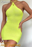 Yipinpay Halter Knitted Bodycon Mini Dress 2023 New Sexy Sleeveless Backless Bandage Club Dress Women Street Evening Outfit