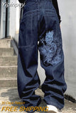 Yipinpay Women Street Hip-hop Retro Oversized Letter Embroidery Y2K Baggy Jeans Denim Gothic Wide Leg Straight Leg Pants Casual Jeans New