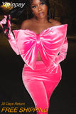 Yipinpay Piece Set Women Velvet Outfits Sexy Strapless Big Bowknot Corset Top+High Waist Mini Skirts 2023Spring Fall Night Prom Party