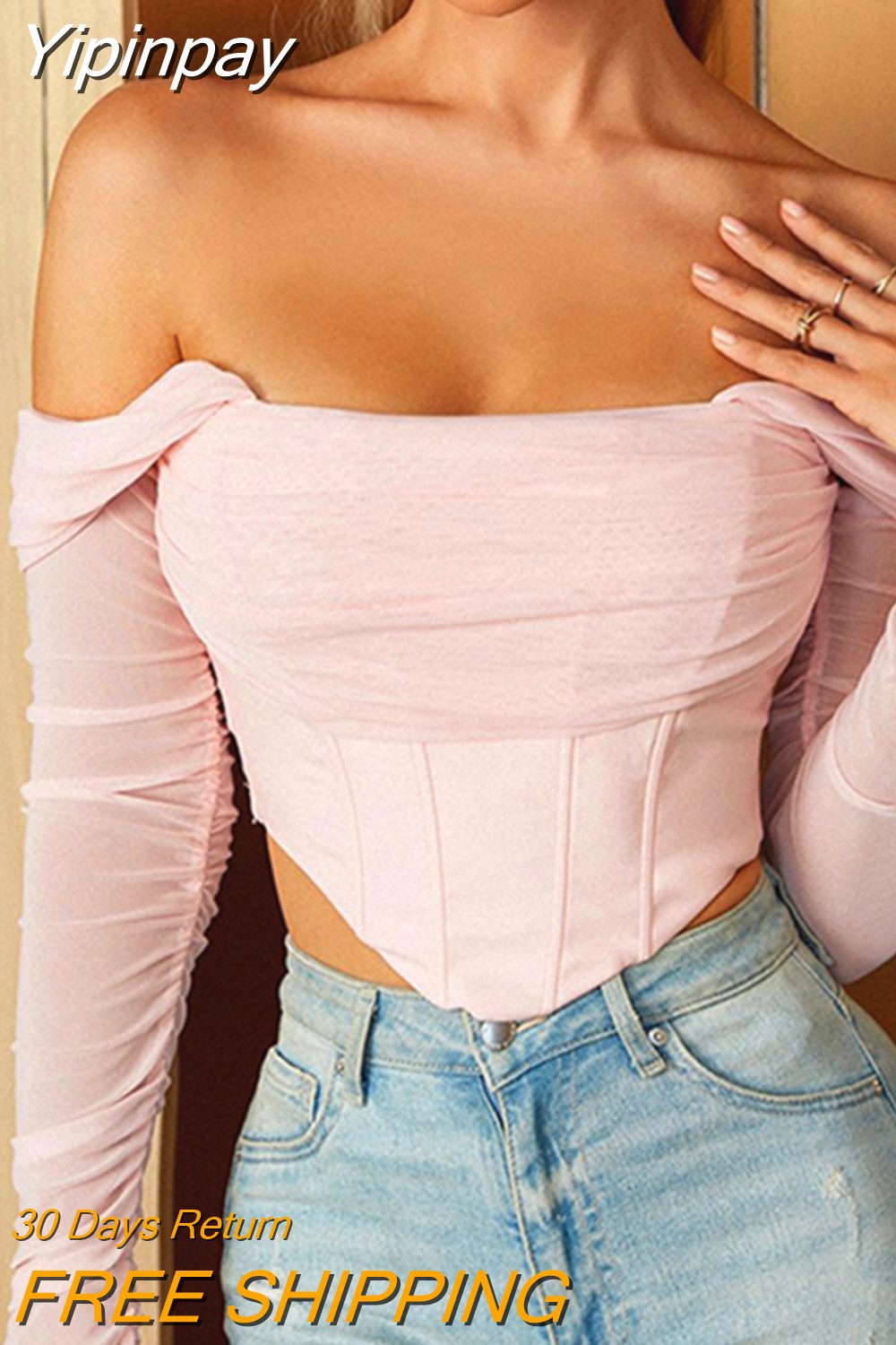 Yipinpay sale! Summer Corset Top Women Y2k Tops Blue Boycon Crop Top Off The Shoulder Sexy Mesh Top Outfits Girl Party Clubwear