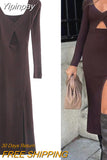 Yipinpay 2023 Cut Out Knitted Dress Woman Midi Sweater Dress Women Tight Long Dresses Autumn Winter 2023 Slit Elegant Dresses
