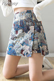 Yipinpay Embroidered Split Mini Skirt Women 2023 New High-waisted Hip A-line Short Y2k Skirt Medieval Skirt Female