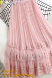 Yipinpay Fashion High Waist Tulle Midi Skirts Woman Lining Mesh Lace Patchwork Kawaii Harajuku Dance Bridesmaids Skirt Women